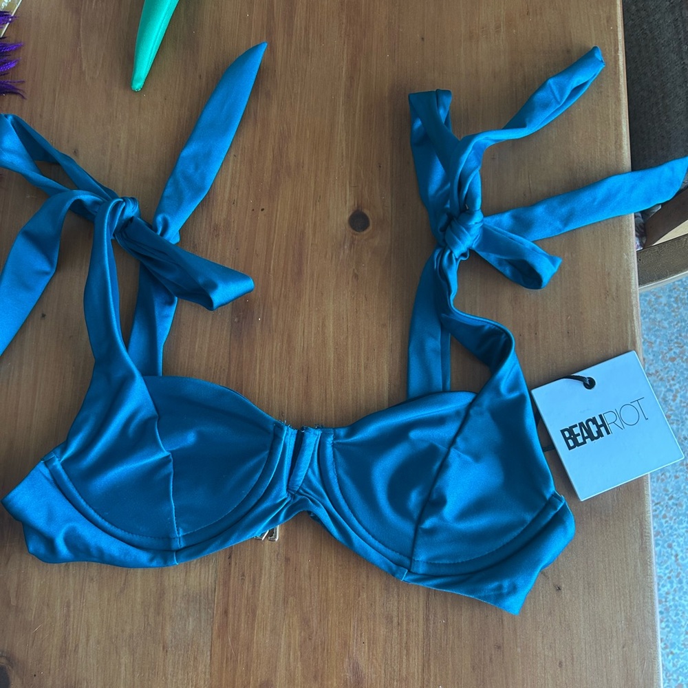 Beach Riot Teal Blair Bow reversible Bikini Top & Bottom